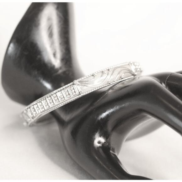 Silver Tone Bangle Bracelet Ornate Filagree Overlay - Picture 7 of 9